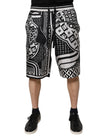 Dolce & Gabbana Black White Bandana Silk Men Bermuda Shorts