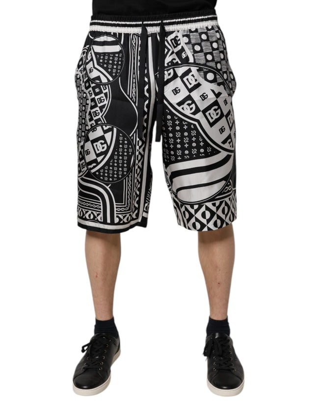 Dolce & Gabbana Black White Bandana Silk Men Bermuda Shorts