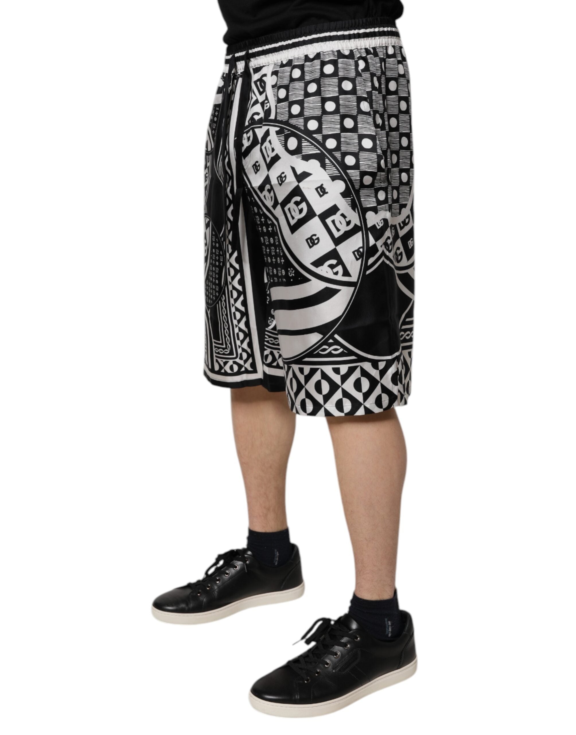 Dolce & Gabbana Black White Bandana Silk Men Bermuda Shorts