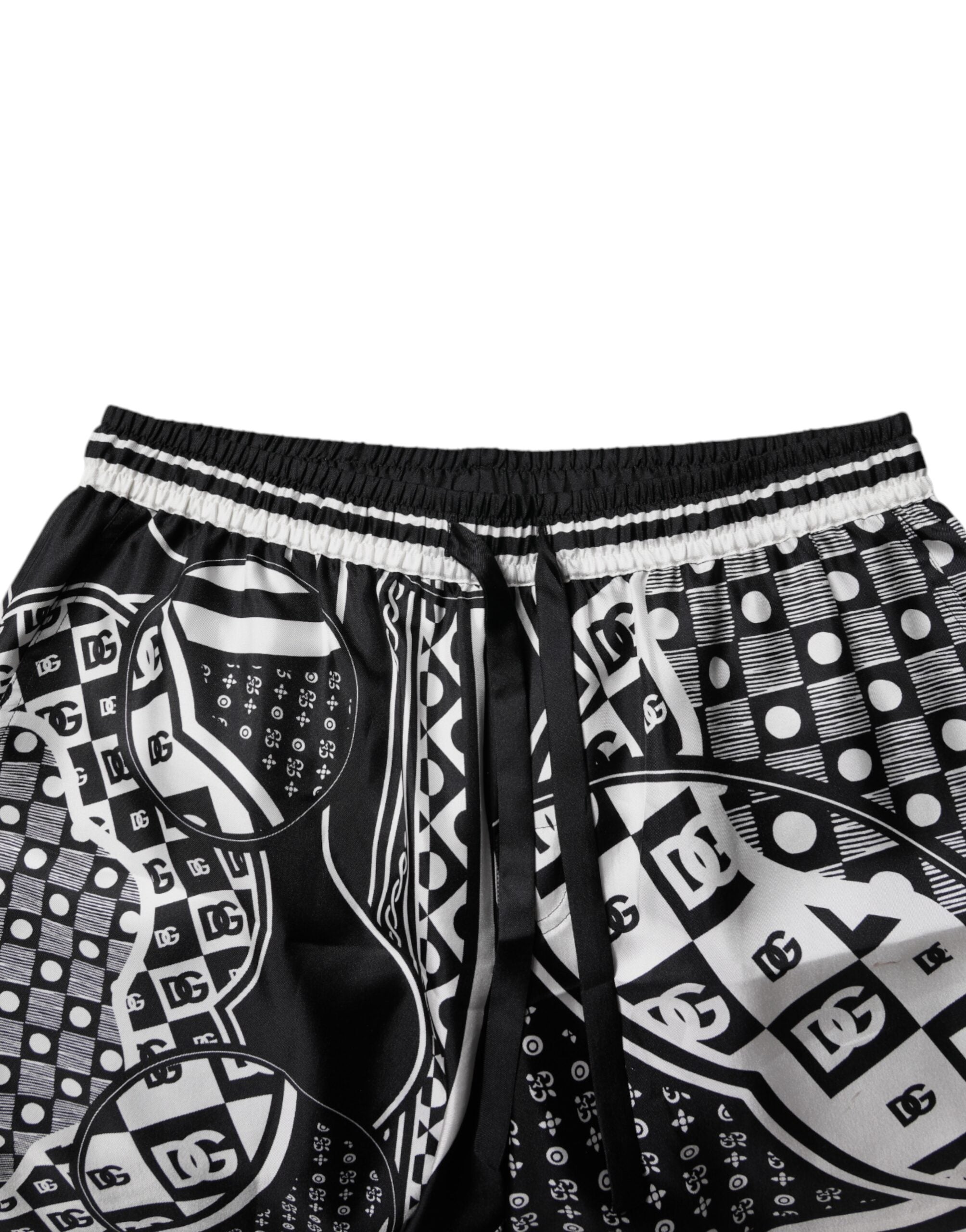 Dolce & Gabbana Black White Bandana Silk Men Bermuda Shorts