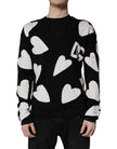 Dolce & Gabbana Black Hearts Silk Crew Neck Pullover Sweater
