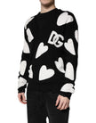 Dolce & Gabbana Black Hearts Silk Crew Neck Pullover Sweater