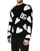 Dolce & Gabbana Black Hearts Silk Crew Neck Pullover Sweater