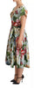 Dolce & Gabbana Green Floral Short Sleeves Cotton V-neck Dress