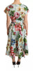 Dolce & Gabbana Green Floral Short Sleeves Cotton V-neck Dress