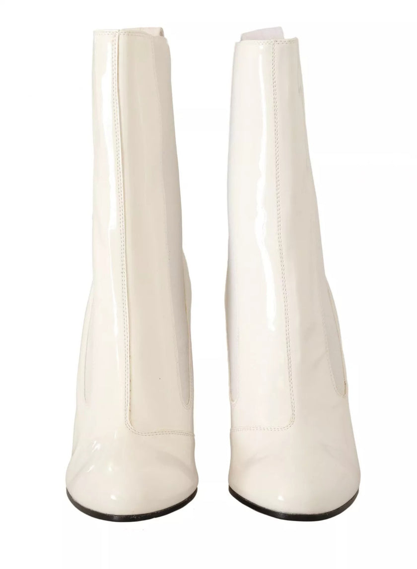 GCDS White Leather Fabric Red Logo Heel Ankle Boots Shoes