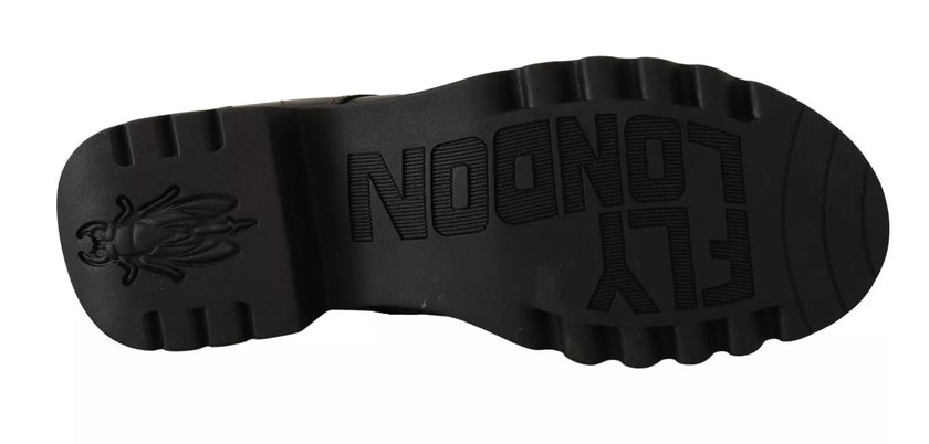 FLY LONDON Black Leather Low Top Lace Up Women Oxford Shoes