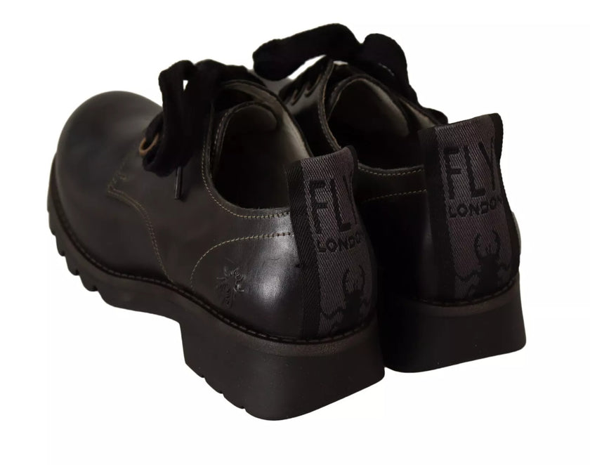 FLY LONDON Black Leather Low Top Lace Up Women Oxford Shoes