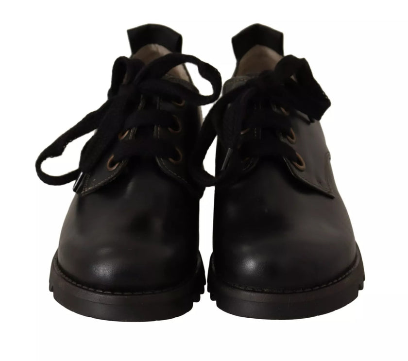 FLY LONDON Black Leather Low Top Lace Up Women Oxford Shoes