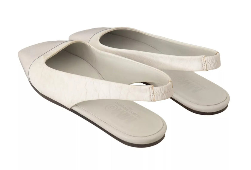 Maison Margiela White Leather Slingback Slip On Flats Shoes