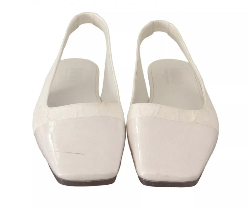 Maison Margiela White Leather Slingback Slip On Flats Shoes