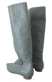 Valentino Blue Leather Elastic Flats Pull On Knee High Boots Shoes