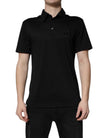Dolce & Gabbana Black Polyester DG Logo Collared Polo T-shirt