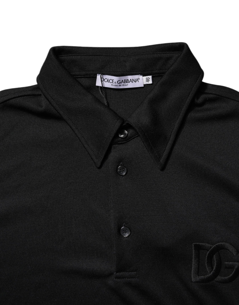 Dolce & Gabbana Black Polyester DG Logo Collared Polo T-shirt