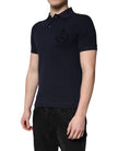 Dolce & Gabbana Dark Blue Cotton Crown Collared Polo T-shirt