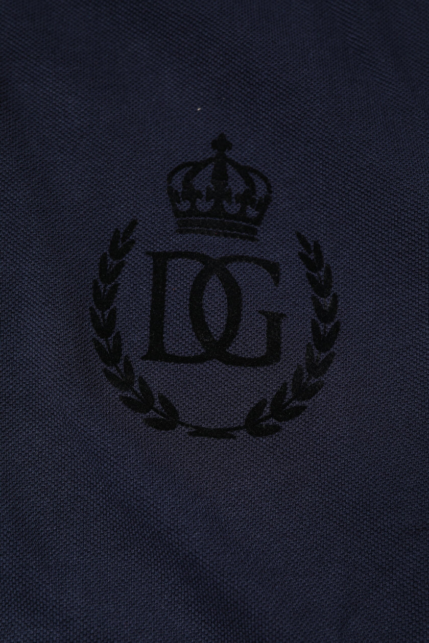 Dolce & Gabbana Dark Blue Cotton Crown Collared Polo T-shirt