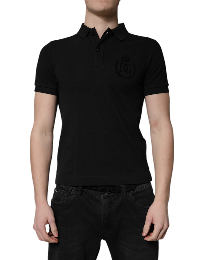 Dolce & Gabbana Black Cotton DG Logo Collared Polo T-shirt
