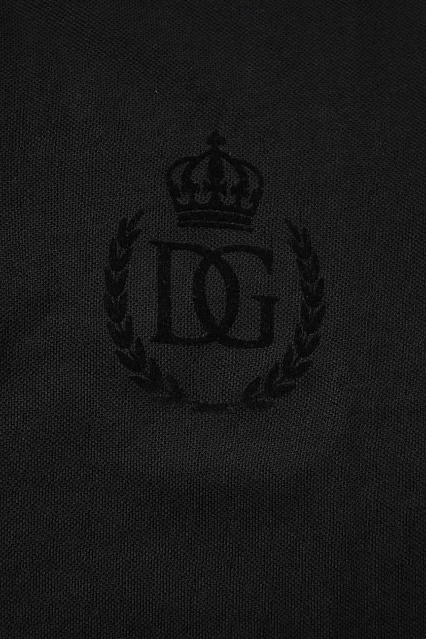 Dolce & Gabbana Black Cotton DG Logo Collared Polo T-shirt