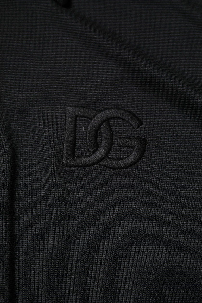 Dolce & Gabbana Black Polyester DG Logo Collared Polo T-shirt