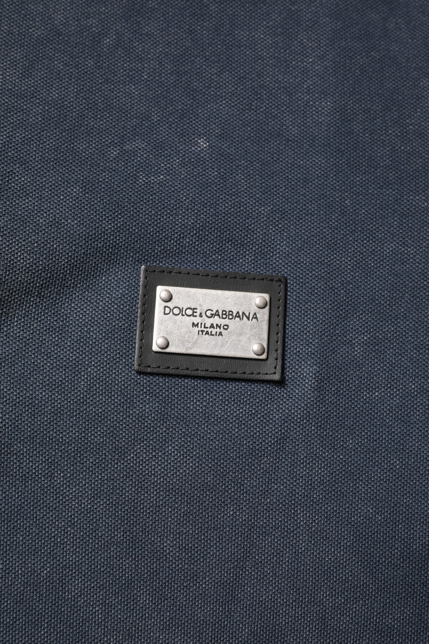 Dolce & Gabbana Dark Blue Logo Plaque Cotton Men Polo Shirt T-shirt