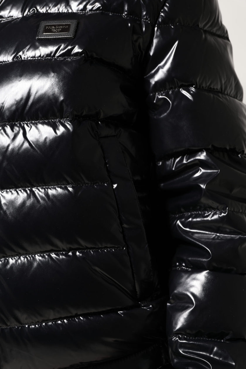 Dolce & Gabbana Black Logo Plaque Full Zip Puffer Jacket