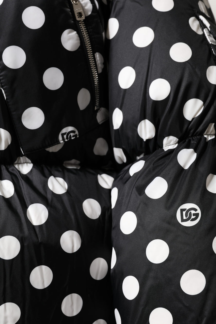 Dolce & Gabbana Black White Polka Dot Full Zip Puffer Jacket