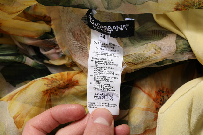 Dolce & Gabbana Yellow Floral Print Silk Maxi Long Gown Dress