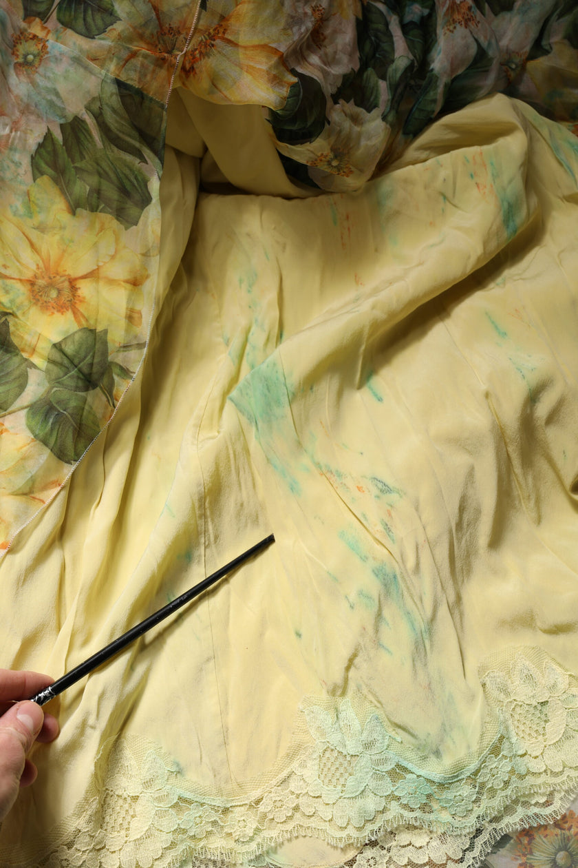 Dolce & Gabbana Yellow Floral Print Silk Maxi Long Gown Dress