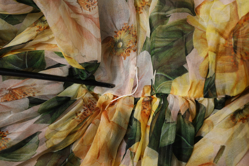 Dolce & Gabbana Yellow Floral Print Silk Maxi Long Gown Dress