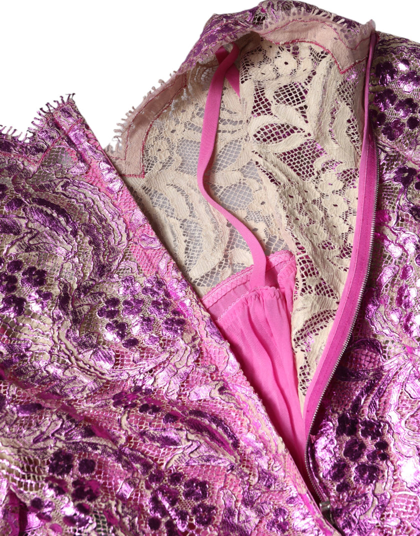 Dolce & Gabbana Metallic Fuchsia Floral Sheath Mini Dress