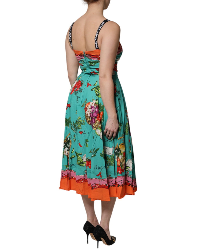 Dolce & Gabbana Multicolor Printed Silk Sleeveless Midi Dress