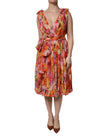 Dolce & Gabbana Multicolor Floral Silk V-neck Chiffon Dress