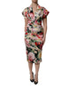 Dolce & Gabbana Multicolor Floral Short Sleeves Sheath Midi Dress