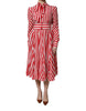 Dolce & Gabbana White Red Stripes Long Sleeves Midi Dress