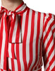 Dolce & Gabbana White Red Stripes Long Sleeves Midi Dress