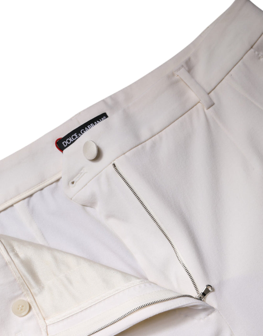 Dolce & Gabbana White Wool Mid Waist Wide Leg Pants