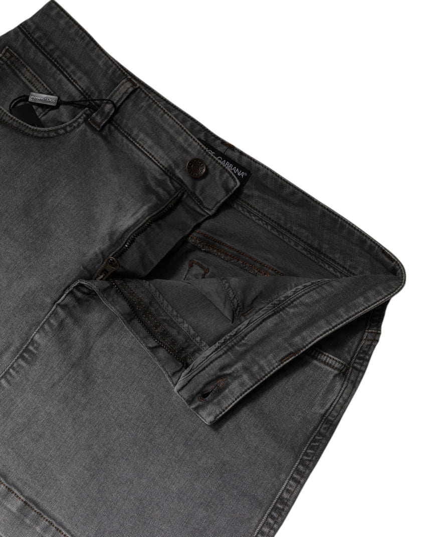 Dolce & Gabbana Gray Cotton Stretch Mid Waist Denim Mini Skirt