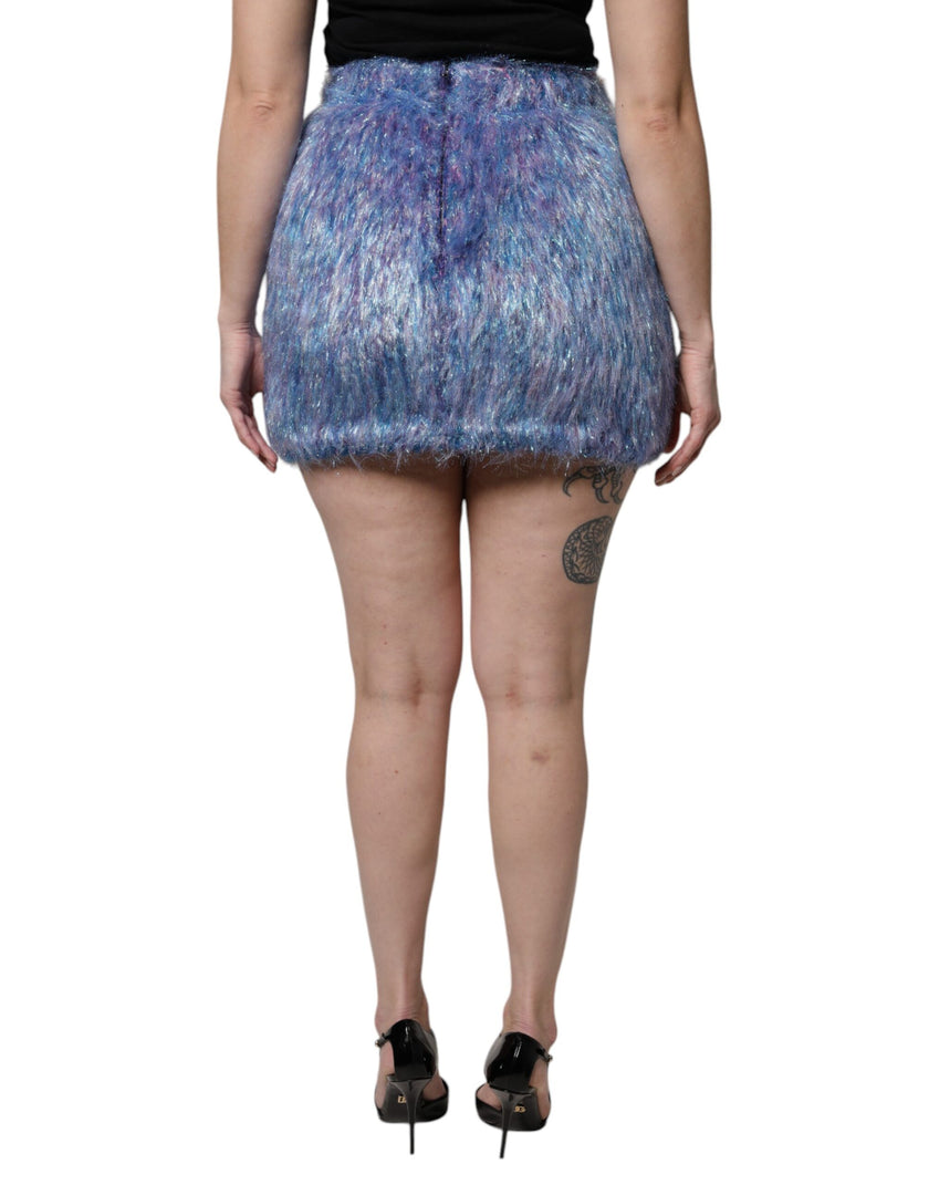 Dolce & Gabbana Multicolor Plush High Waist Mini Skirt