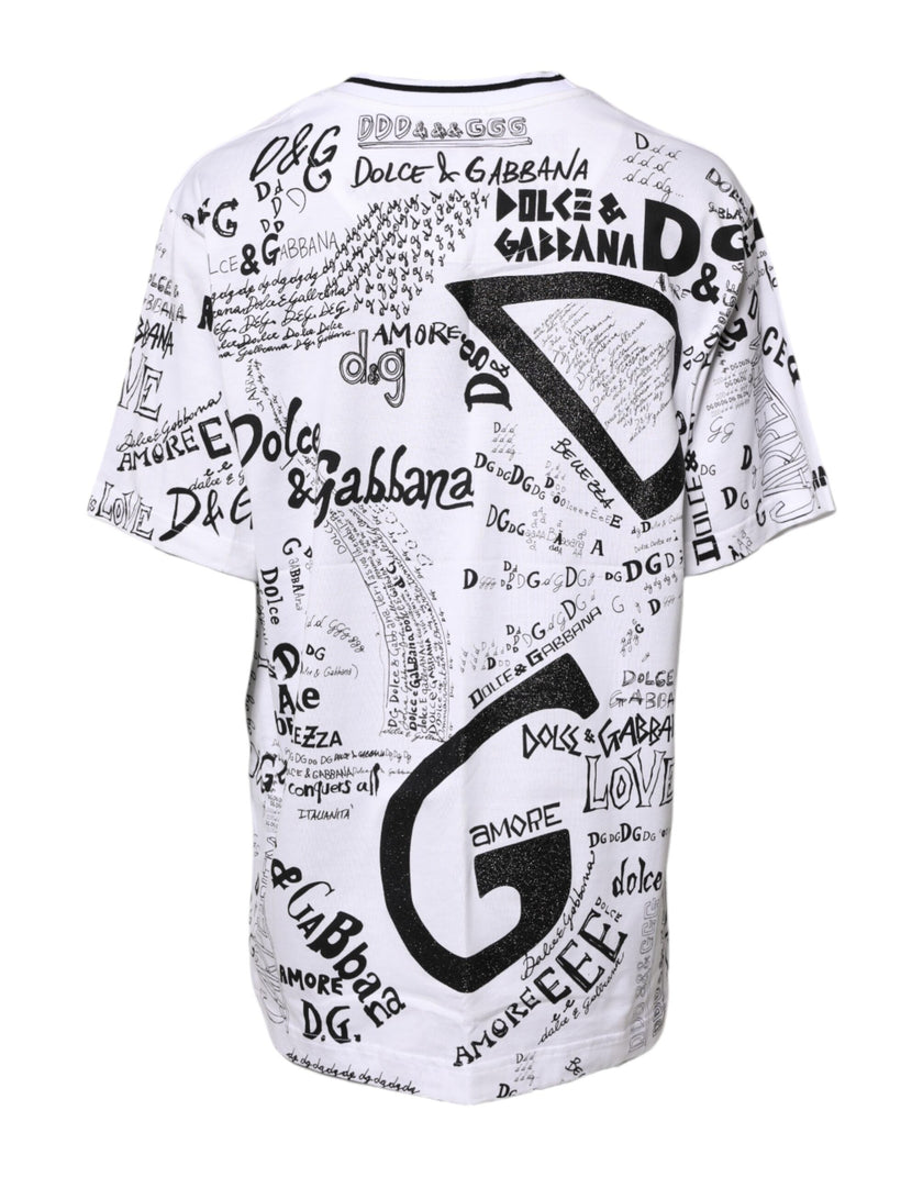 Dolce & Gabbana White Graffiti Print Cotton Crew Neck T-shirt