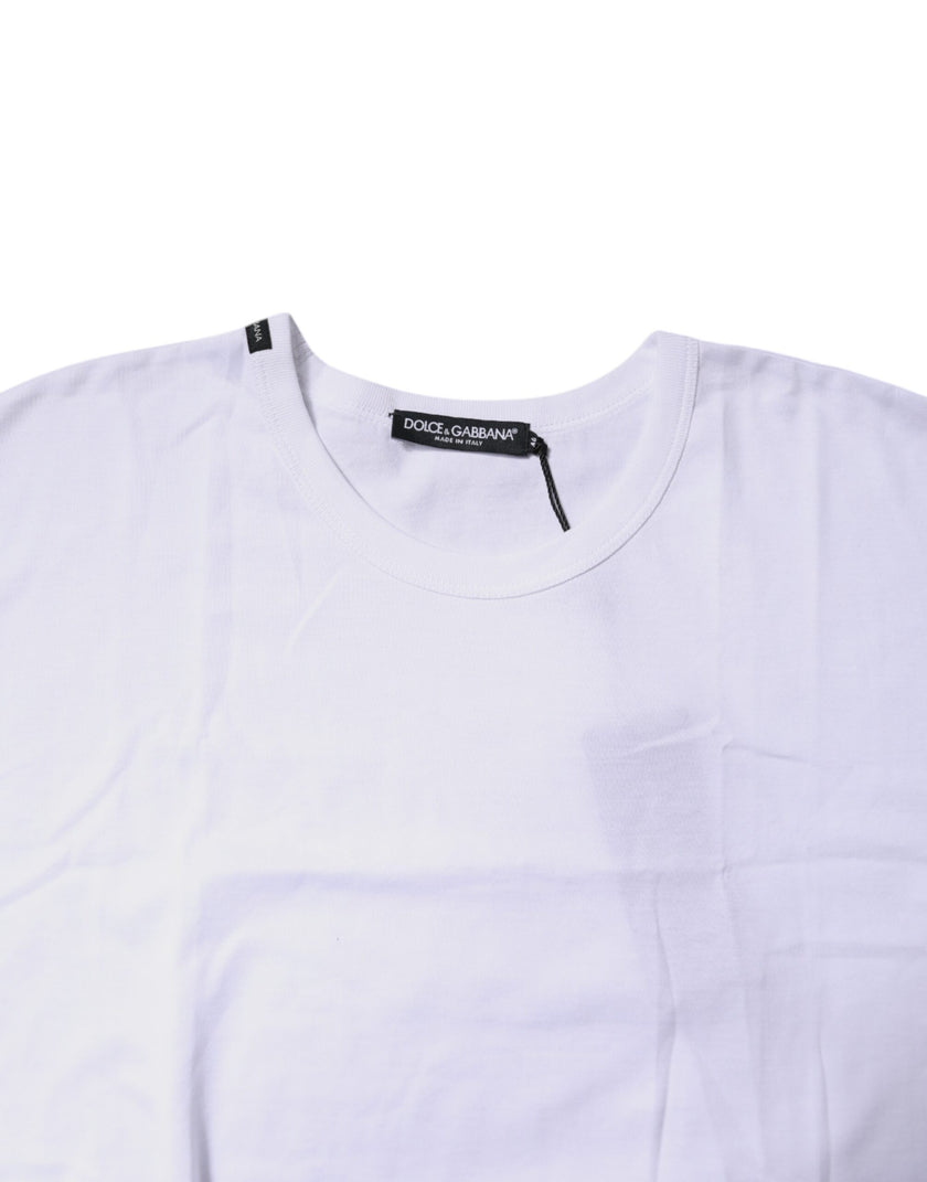 Dolce & Gabbana White Cotton Crew Neck Cropped T-shirt Top