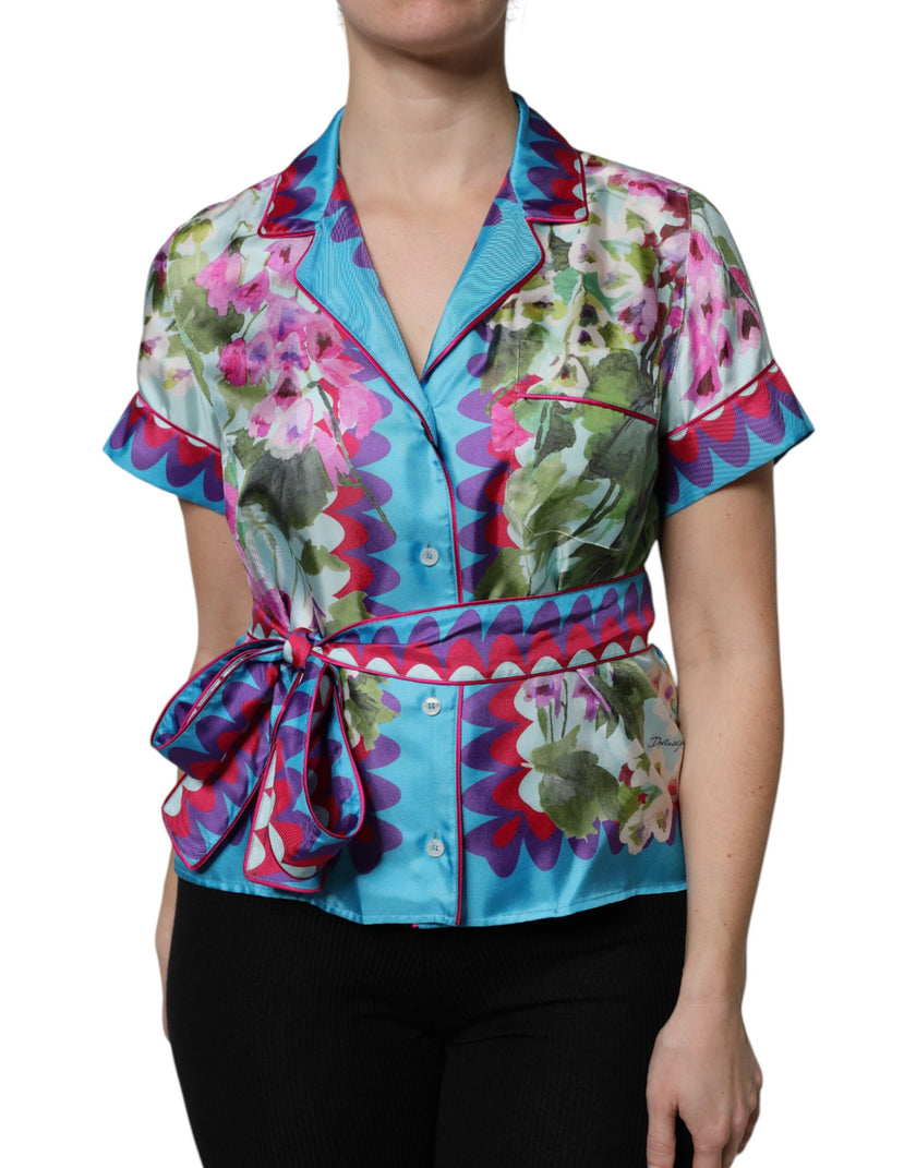 Dolce & Gabbana Multicolor Floral Collared Short Sleeve Top
