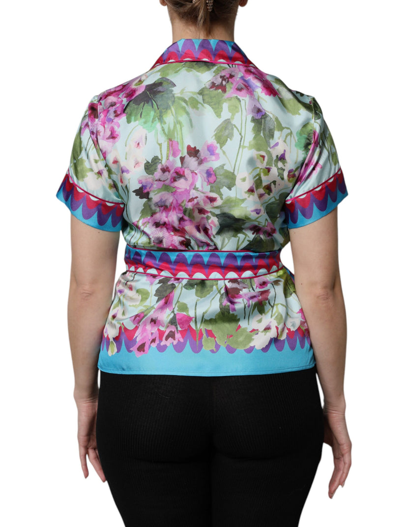 Dolce & Gabbana Multicolor Floral Collared Short Sleeve Top