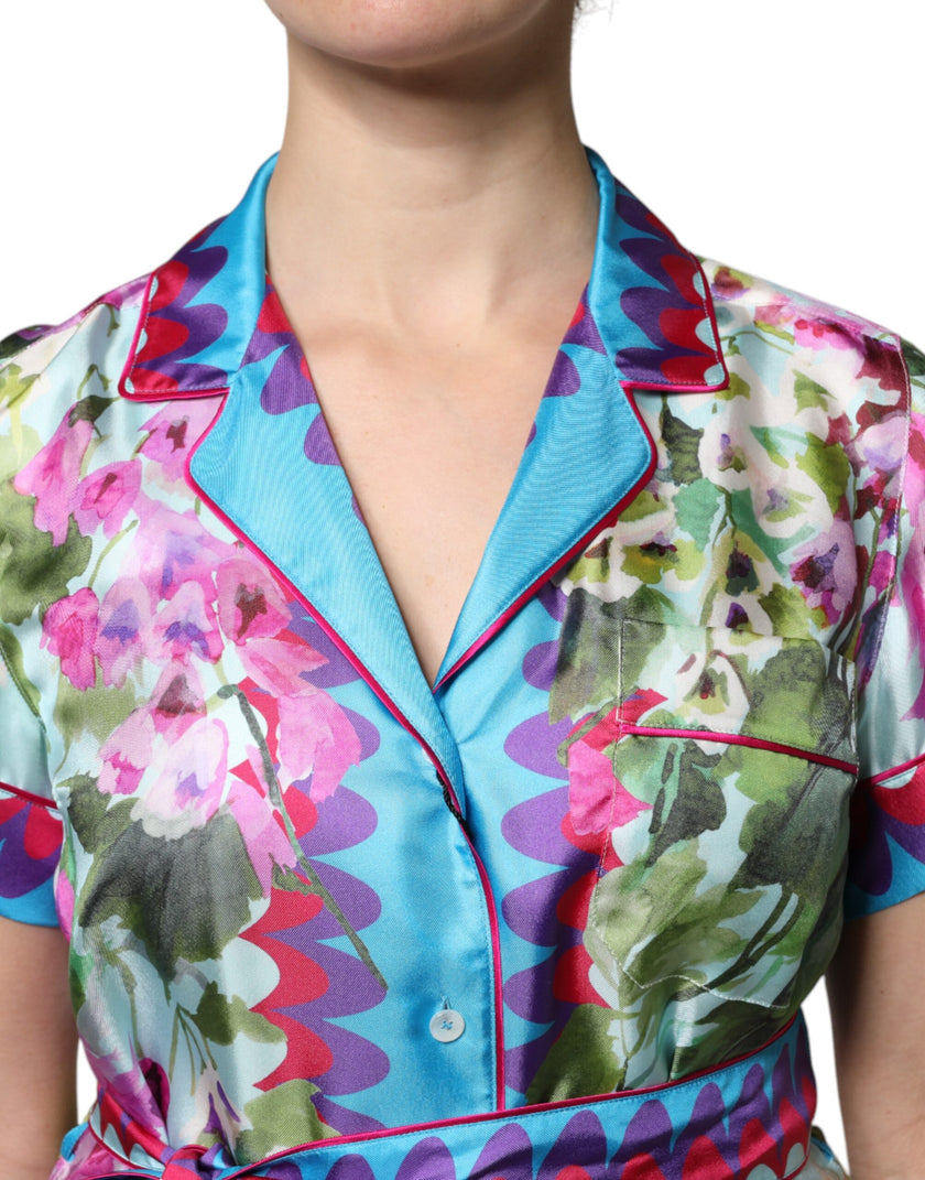 Dolce & Gabbana Multicolor Floral Collared Short Sleeve Top