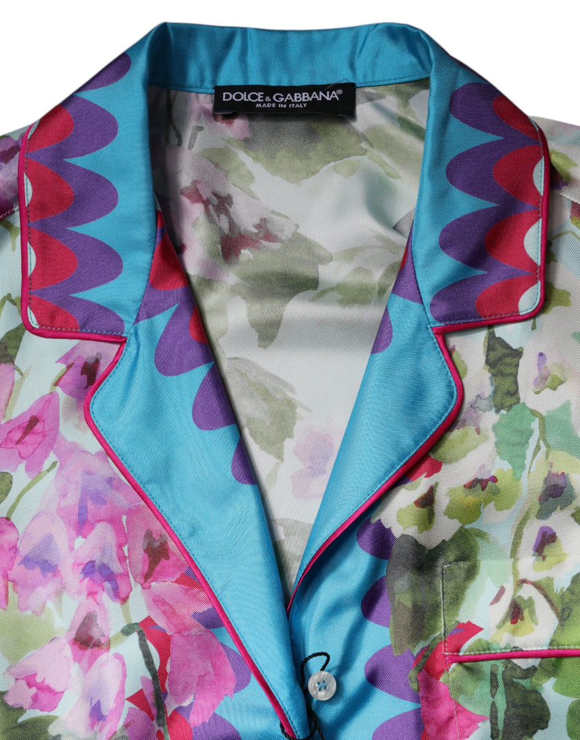 Dolce & Gabbana Multicolor Floral Collared Short Sleeve Top