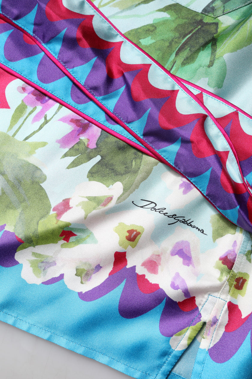 Dolce & Gabbana Multicolor Floral Collared Short Sleeve Top