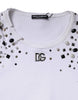Dolce & Gabbana White Embellished Long Sleeve Cropped Sweater