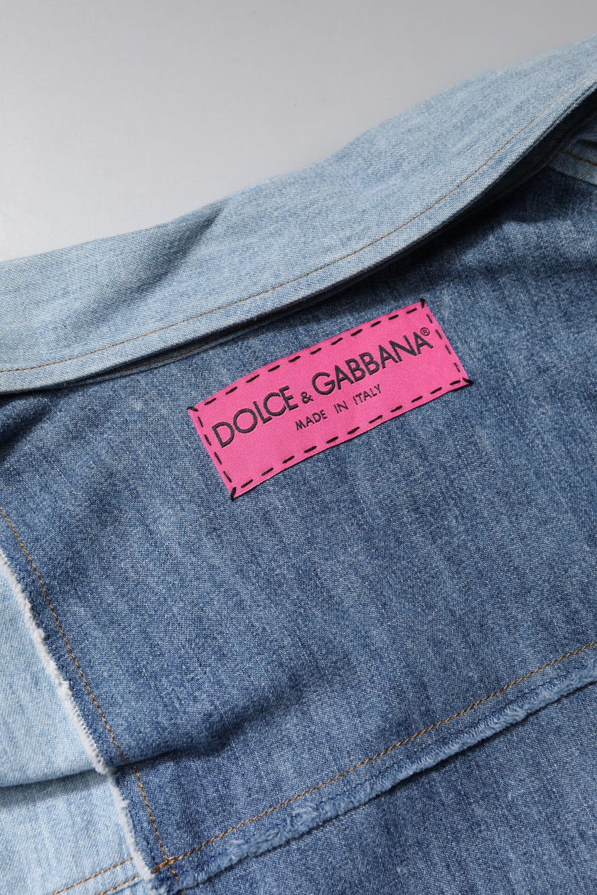Dolce & Gabbana Blue Cotton Button Up Collared Long Sleeve Top