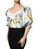 Dolce & Gabbana White Floral Puff Sleeves Crop Blouse Top