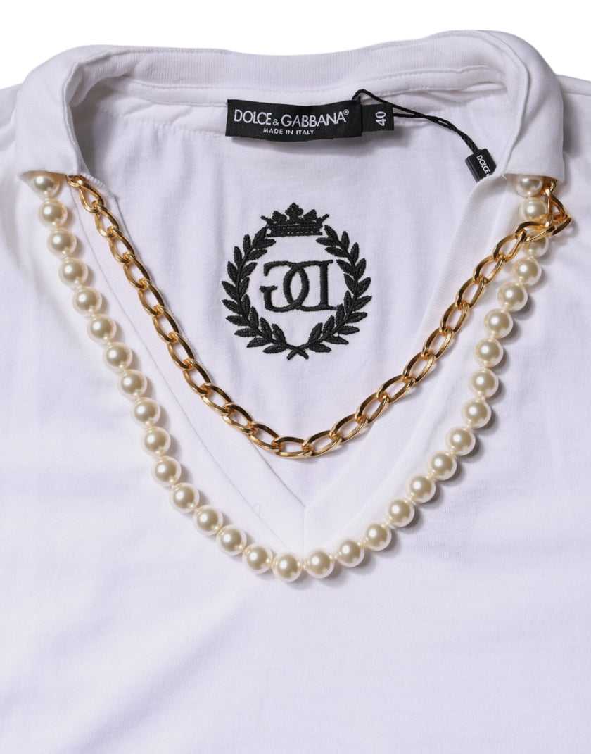 Dolce & Gabbana White Necklace Cotton Short Sleeve T-shirt