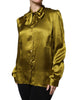 Dolce & Gabbana Olive Green Ascot Collar Long Sleeve Blouse Top